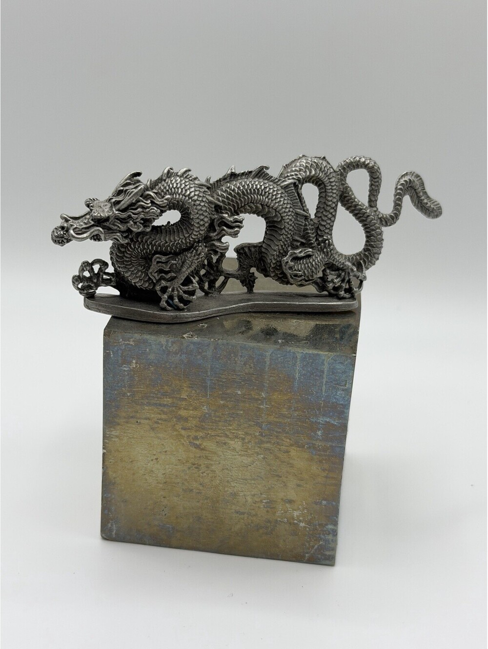 Vtg Chinese Dragon Pewter Figurine 3.5”